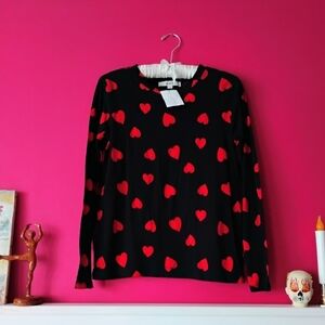 LOFT Black Longsleeve Top with Red Heart Design SIZE SMALL New With Tags ❤️